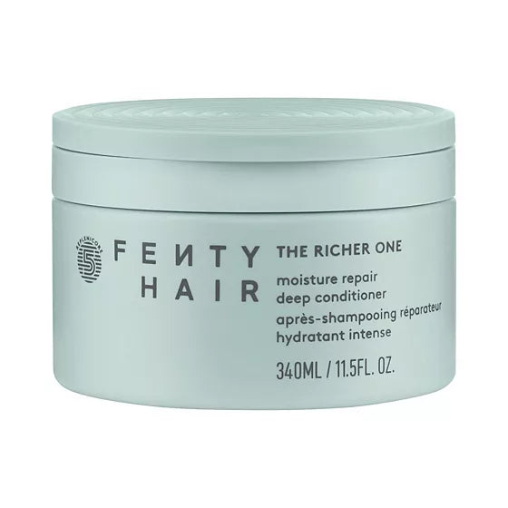 Fenty Hair The Richer One Moisture Repair Deep Conditioner, 340 mL / 11.5 fl oz mint-green jar, front view.