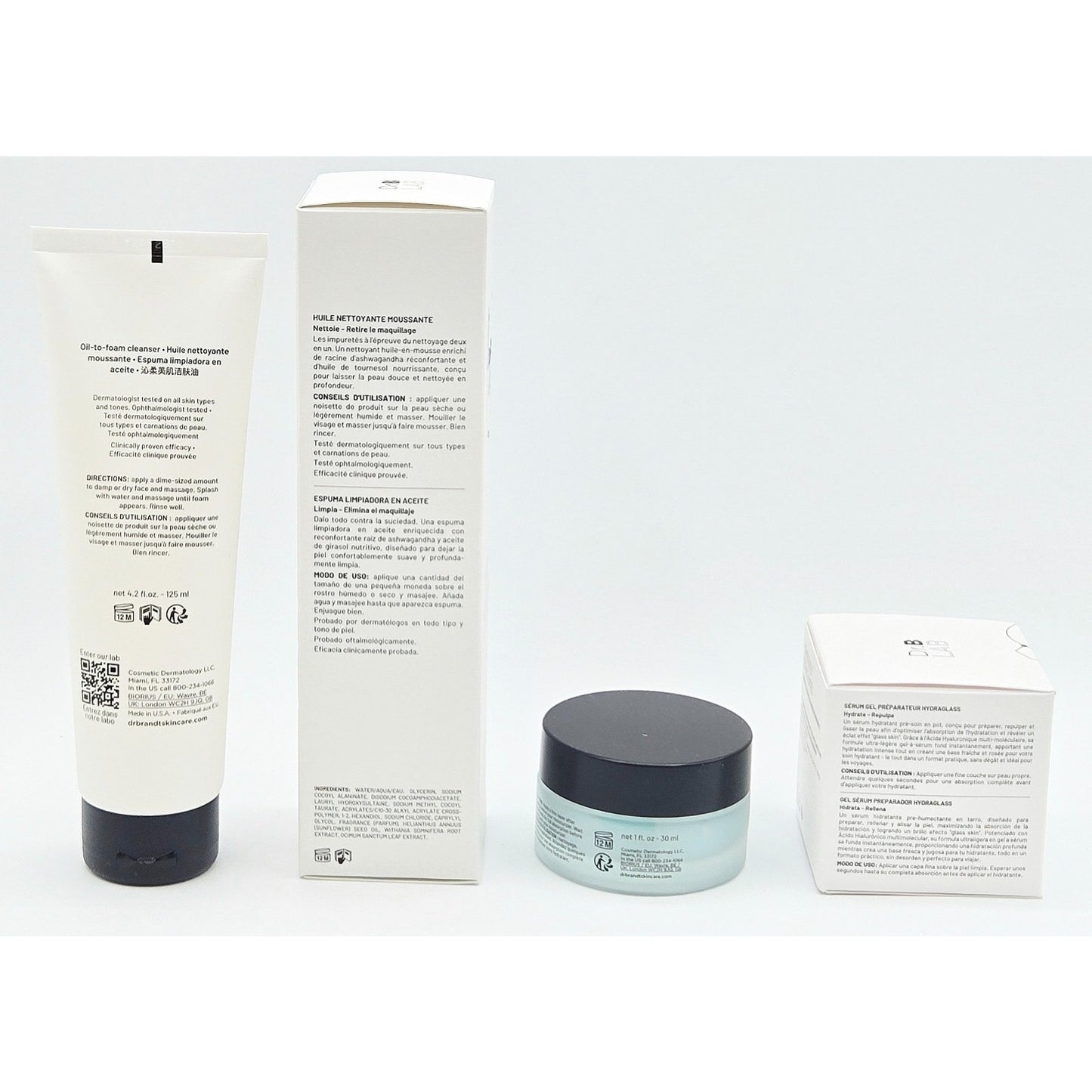 DR BRANDT~Dr. B Lab Hydraglass Prep Serum Gel 1 oz & Oil to Foam Cleanser 4.2 oz