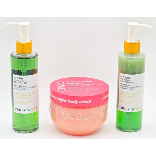 Watermelon Anti-blemish: Truly Jelly Face & Body Cleansers w/ Ciroa Sugar Scrub