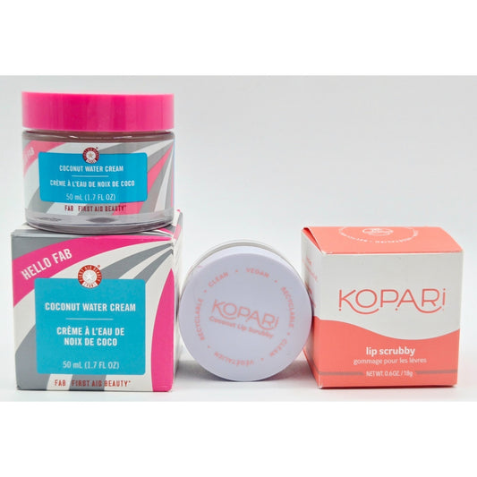 7First Aid Beauty Hello FAB Coconut Water Cream 1.7 oz & Kopari Lip Scrubby .6oz