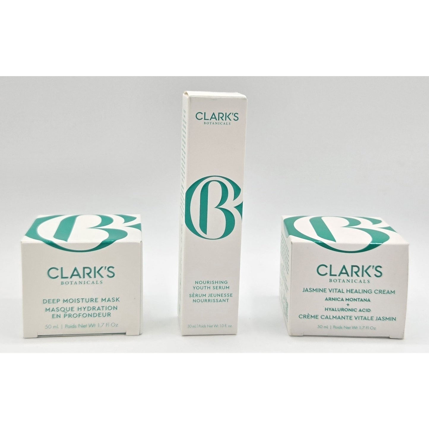 Clark's Botanicals- Nourishing Youth Oil,Jasmine Vital Cream,Deep Moisture Mask