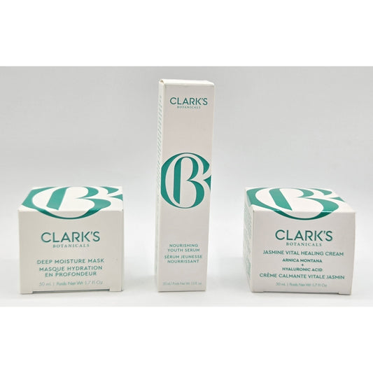 Clark's Botanicals- Nourishing Youth Oil,Jasmine Vital Cream,Deep Moisture Mask