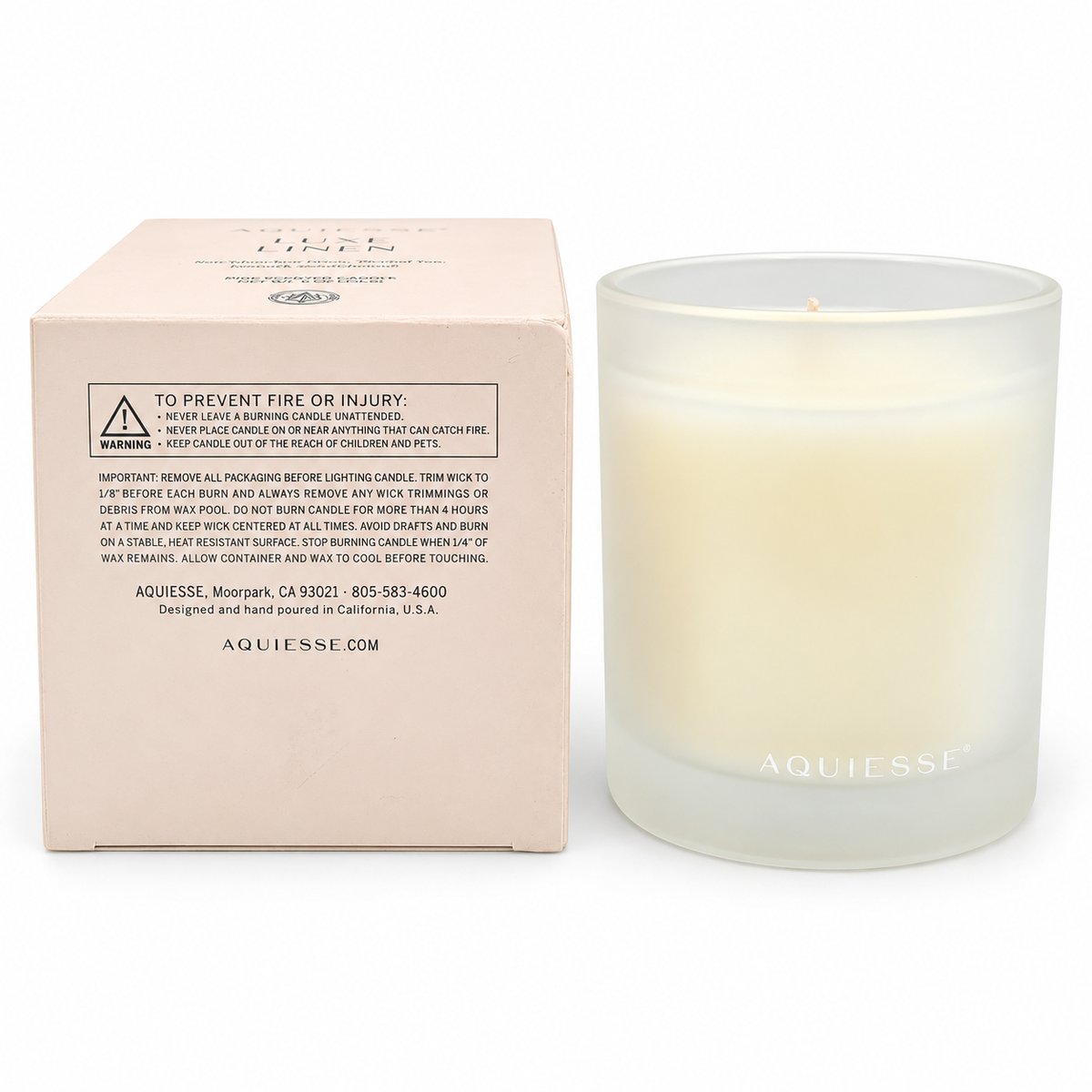 Aquiesse Luxe Linen 9 oz candle and box