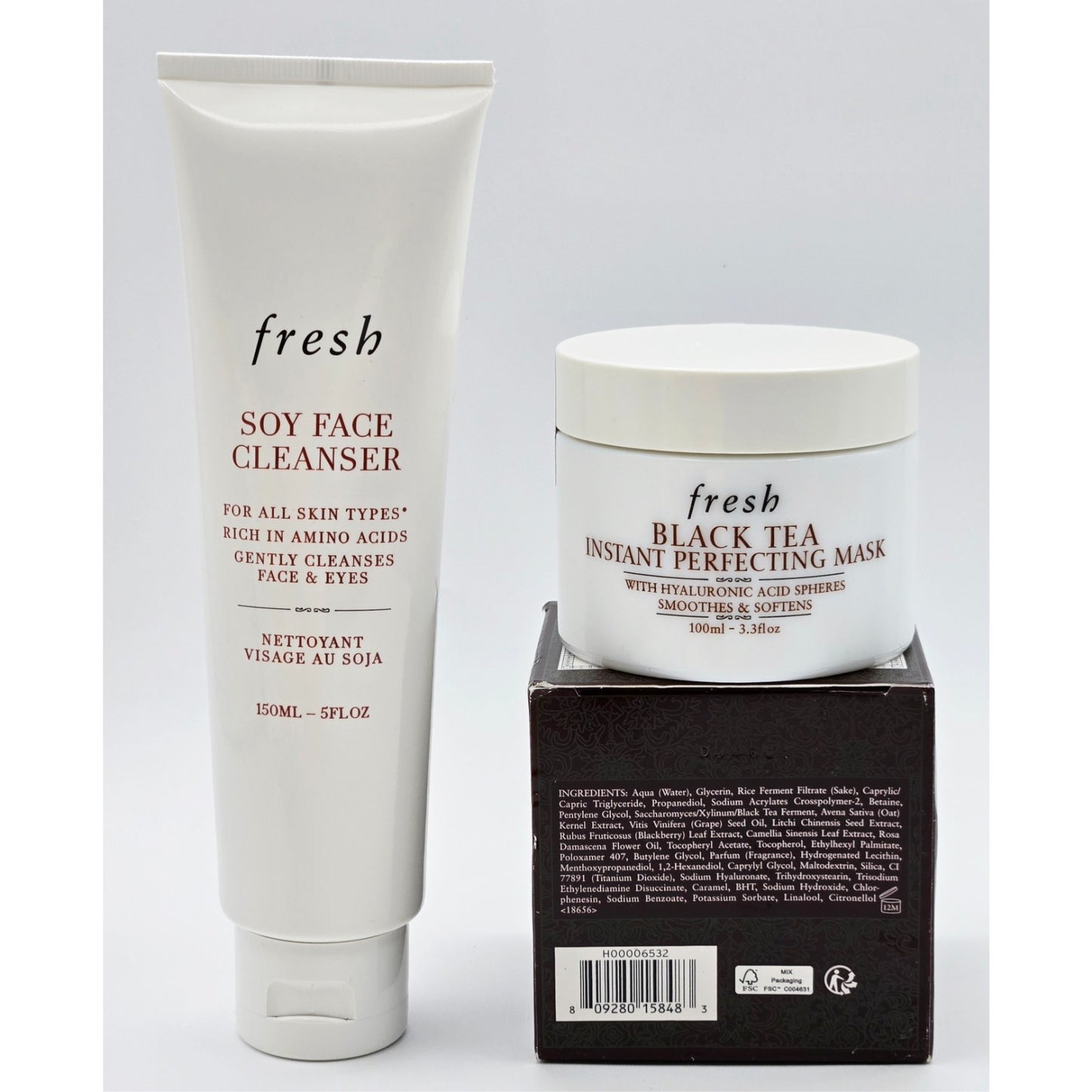 FRESH Black Tea Instant Skin Perfecting Mask 3.3 oz & Soy Face Cleanser 5oz NEW