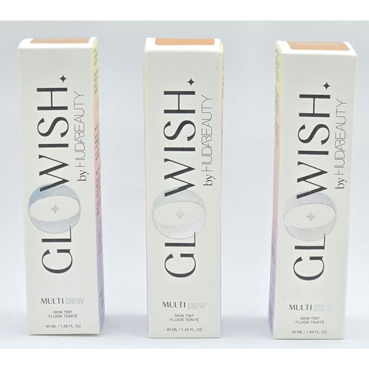 3 Pk HUDA BEAUTY Glowish Multidew Skin Tint Foundation- 1.35 oz- 04 Light Medium