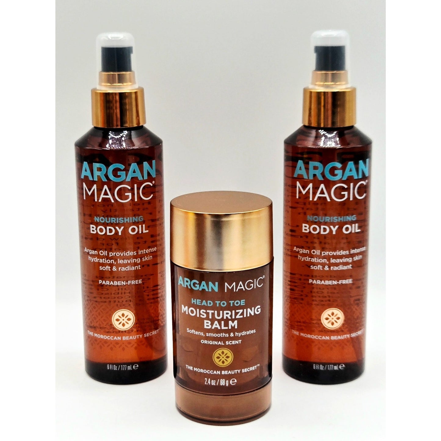2 Pack ARGAN MAGIC Nourishing Body Oil 6oz & Head to Toe Moisturizing Balm 2oz