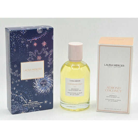 LAURA MERCIER Almond Coconut Bath/Body Oil & Twin Flames Souffle Hand Cream Duo