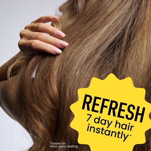 Drybar Detox promotional image of flowing hair with a claim about instantly refreshing seven-day hair