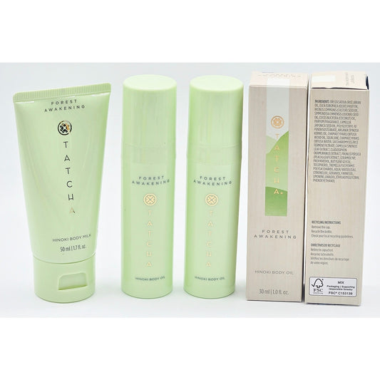 Tatcha Forest Awakening Hinoki Body Milk 1.7oz & 2x Hinoki Body Oil 1.0 oz