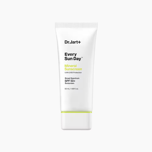 Dr. Jart+ Every Sun Day Mineral Sunscreen SPF 50+ front tube on a white background.