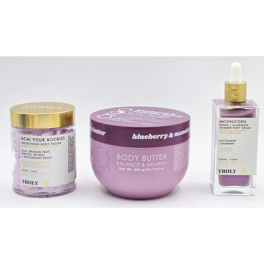 TRULY Beauty Moonicorn Serum & Acai Body Polish + Ciroa Blueberry Body Buttter