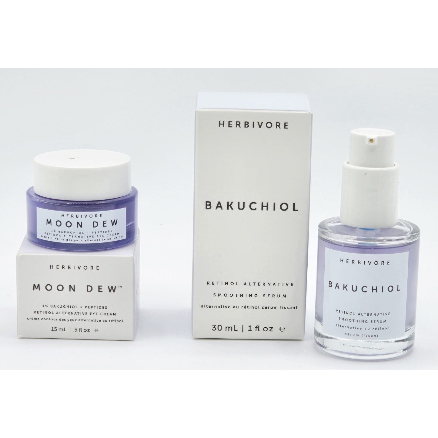 Herbivore Bakuchiol Retinol Alternative Smoothing Serum + Moon Dew Eye Cream NEW