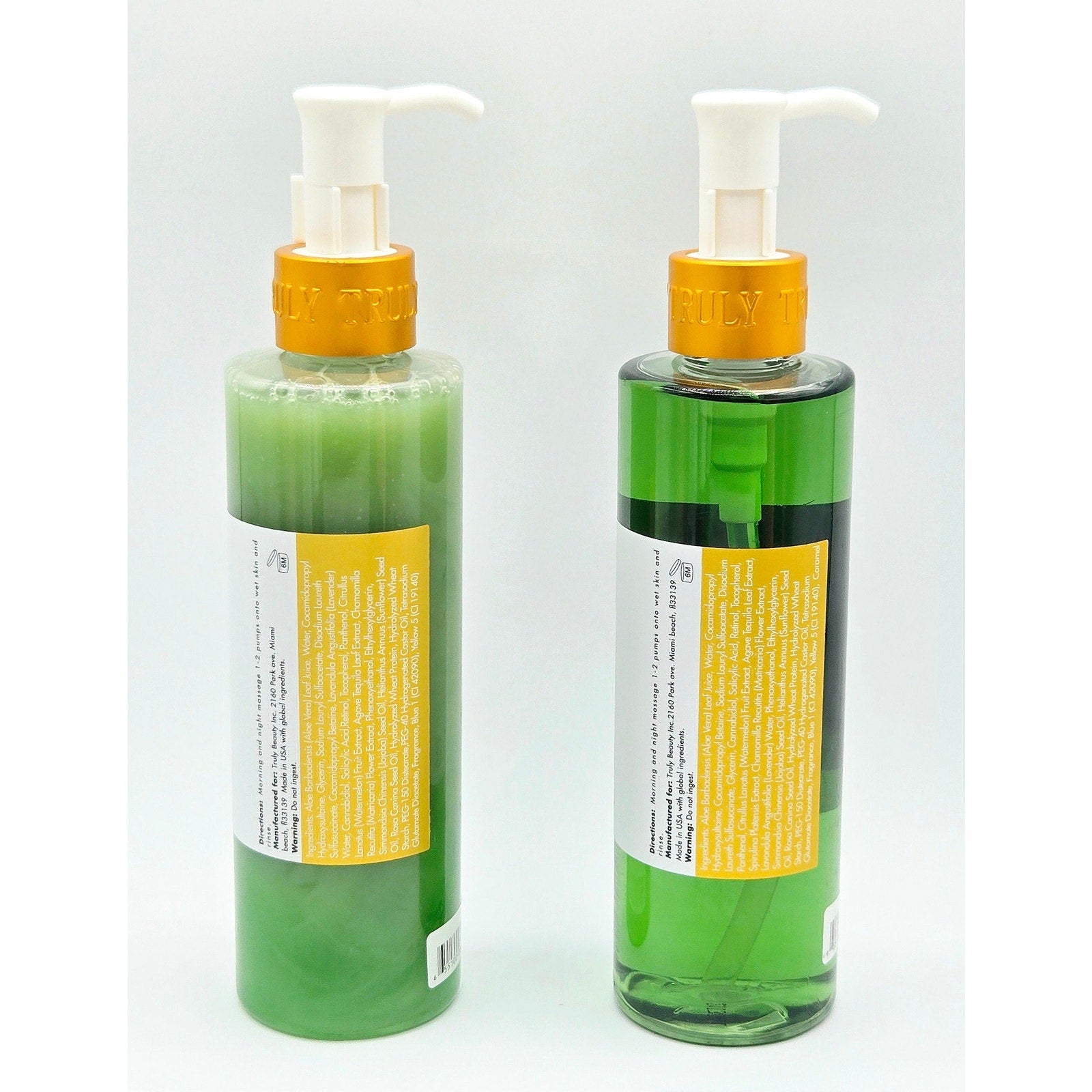 Truly CBD Jelly facial and body cleanser back labels with directions and ingredient lists