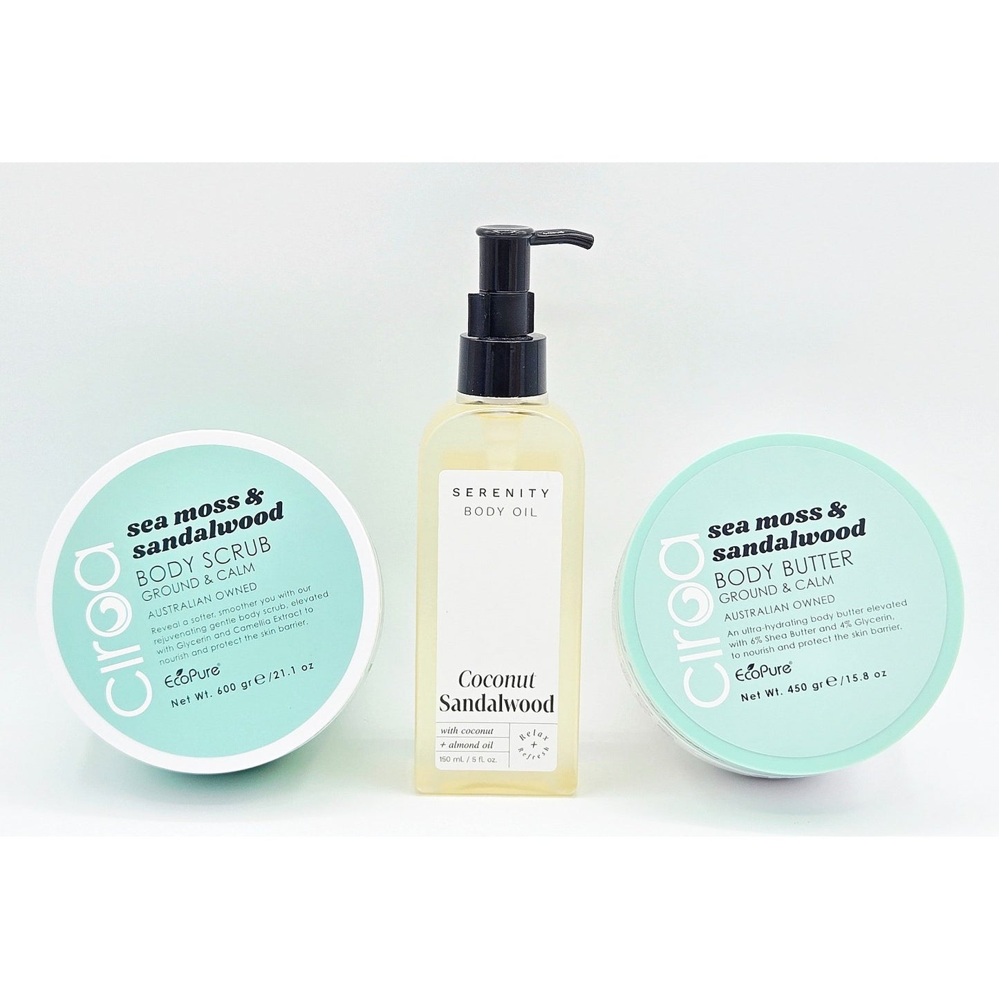 Ciroa Manuka Sea Moss & Sandalwood Body Butter, Body Scrub, Serenity Body Oil