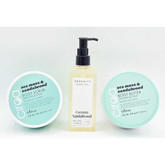 Ciroa Manuka Sea Moss & Sandalwood Body Butter, Body Scrub, Serenity Body Oil