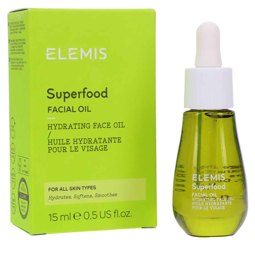 ELEMIS Superfood Facial Oil 15 mL bottle with bright green carton