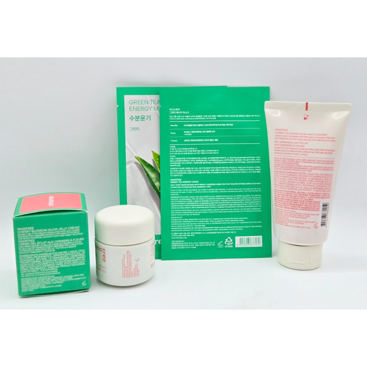 INNISFREE Cherry Blossom Glow Jelly Facial Cream 1.69 Oz. & Jam Cleanser 5.07 oz