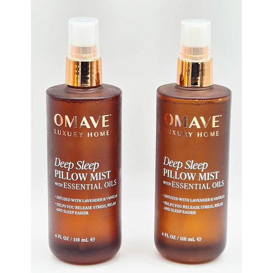 2 Pack Omave Luxury Deep Sleep Pillow Mist- Essential Vanilla & Lavender 4 oz ea