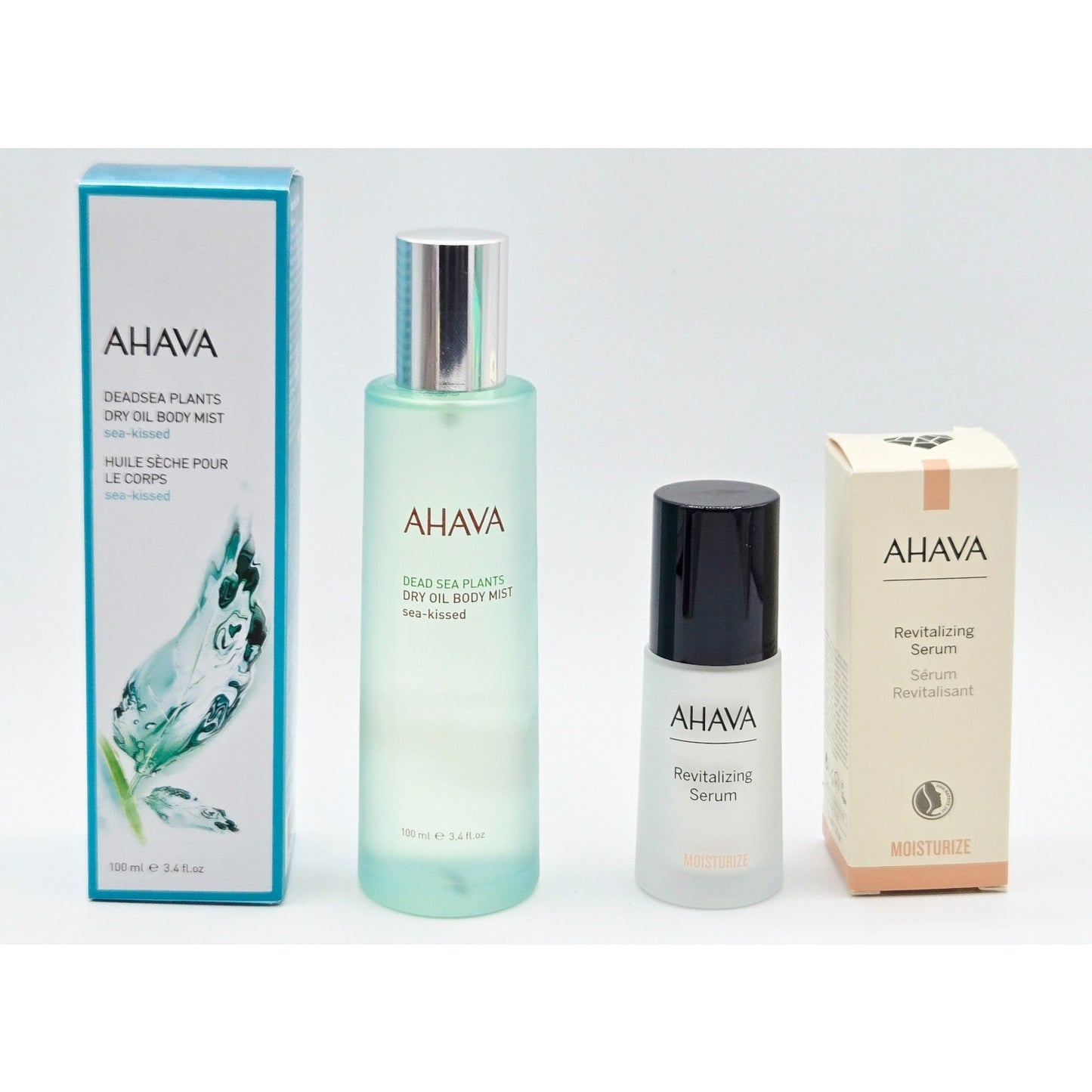AHAVA Dead Sea Plant Dry Oil Body Mist~ 3.4 oz + Revitalizing Serum Moisture 1oz