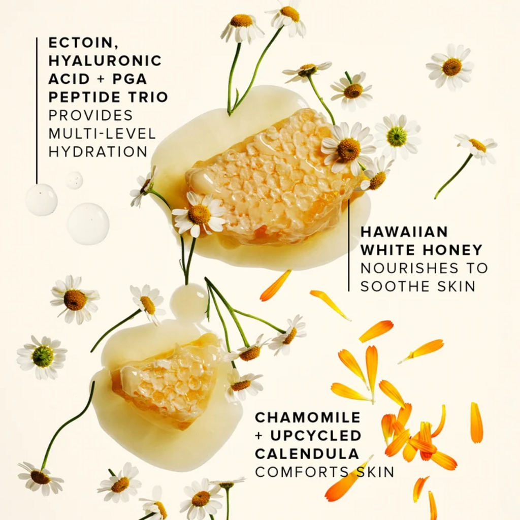 Farmacy Honey Cloud key ingredients including ectoin hyaluronic acid honey chamomile and calendula