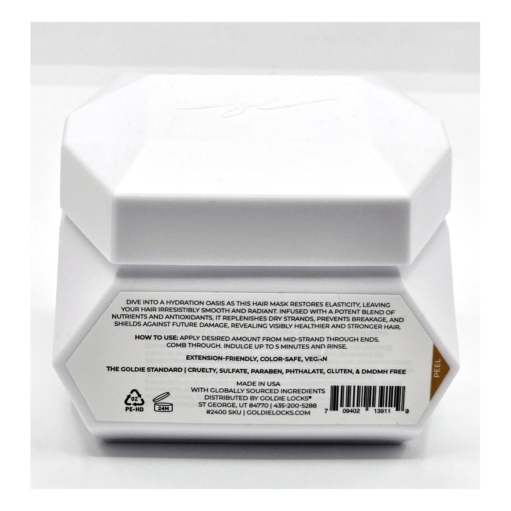 Goldie Locks Signature Hair Mask rear label with directions, 24M PAO, and UPC 709402139119