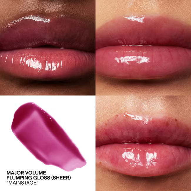 Patrick Ta Main Stage sheer cranberry plumping gloss swatch on multiple skin tones