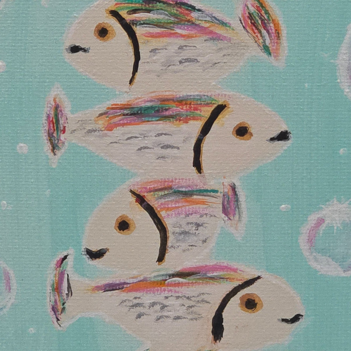 Detail of colorful white fish swimming through the aqua background in Fish Fun in Bubbles
