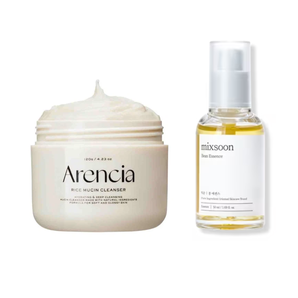 Mixsoon Bean Essence 30 mL and Arencia Rice Mucin Cleanser 120 g 2-piece Korean skincare set