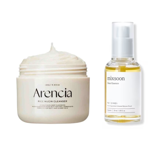 Mixsoon Bean Essence 30 mL and Arencia Rice Mucin Cleanser 120 g 2-piece Korean skincare set