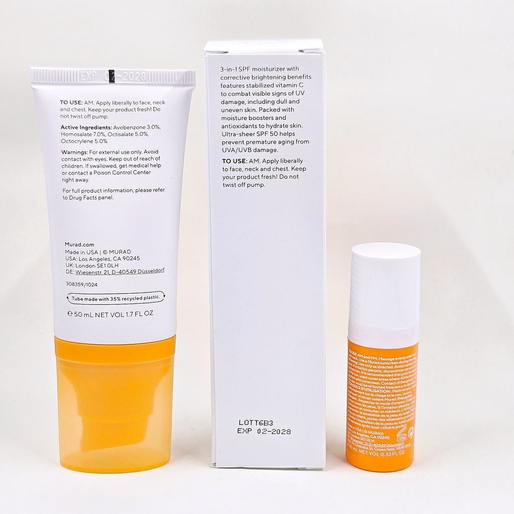 Murad Superactive Moisturizer SPF 50 package directions and February 2028 expiration