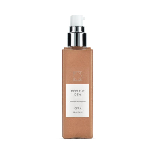 OFRA Dew the Dew Shimmer Body Lotion in Rose Quartz 90 mL pump bottle on white