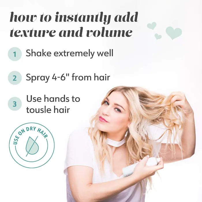 Drybar Triple Sec directions: shake well, spray 4–6 inches from dry hair and tousle with hands