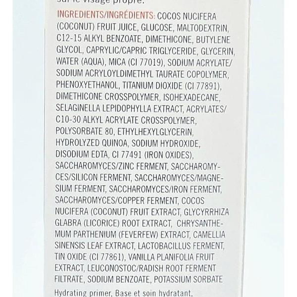 First Aid Beauty Coconut Skin Smoothie Priming Moisturizer ingredients list on a white background.