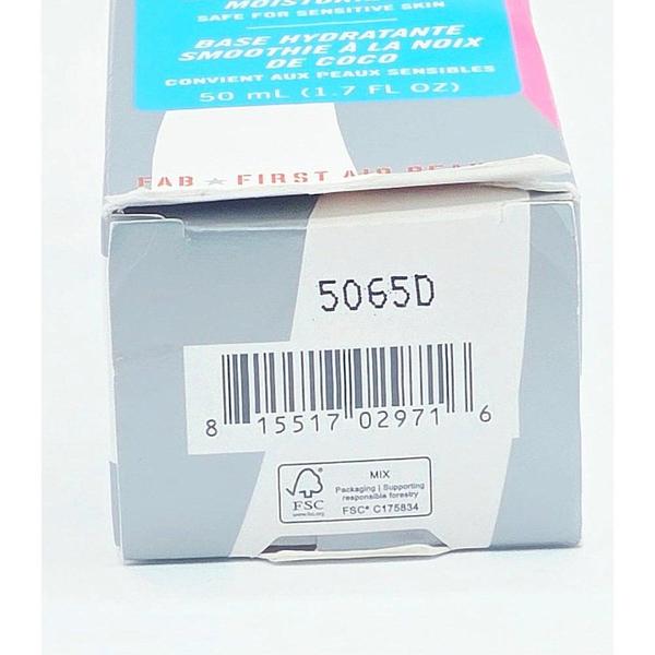 Bottom of First Aid Beauty Coconut Skin Smoothie Priming Moisturizer box with barcode and FSC logo.