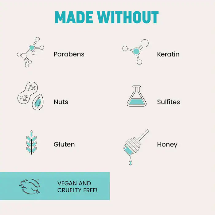 Drybar Triple Sec graphic listing no parabens, keratin, nuts, sulfites, gluten or honey; vegan and cruelty-free