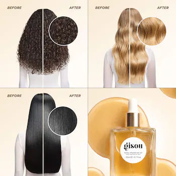 Brand Gisou hair oil before-and-after styling demonstration