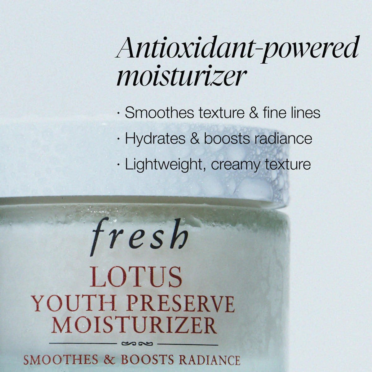 Fresh Lotus Youth Preserve Moisturizer with Multi-Action Super Lotus, product presentation.