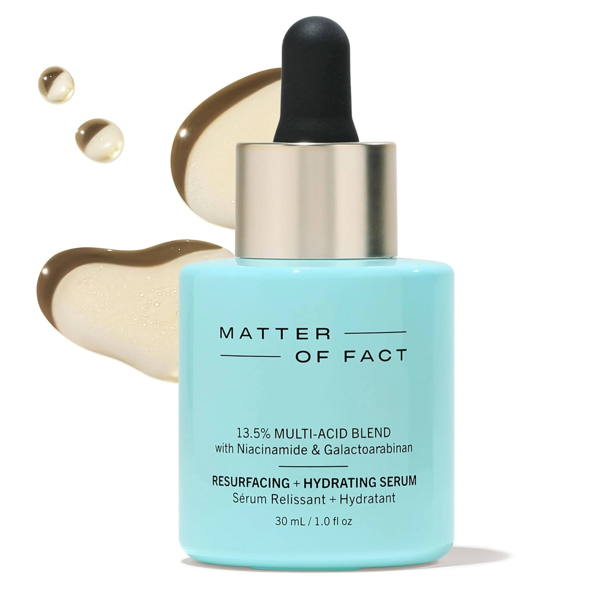 MATTER OF FACT Resurfacing + Hydrating Serum, 30 mL blue dropper bottle with serum texture
