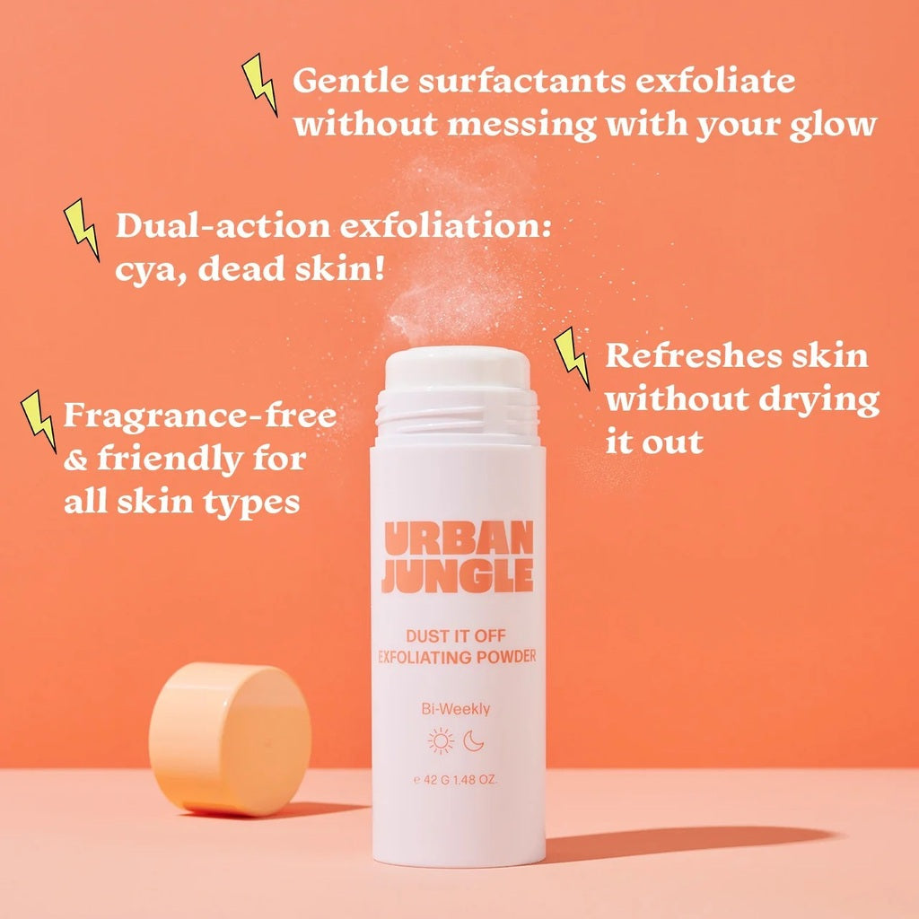 Urban Jungle Dust It Off Exfoliating Powder with fragrance-free and dual-action exfoliation benefits.